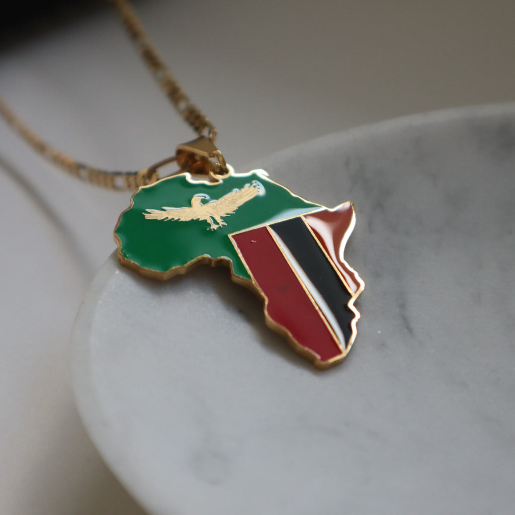 Zambia flag necklace 18k gold plated on stainless steel