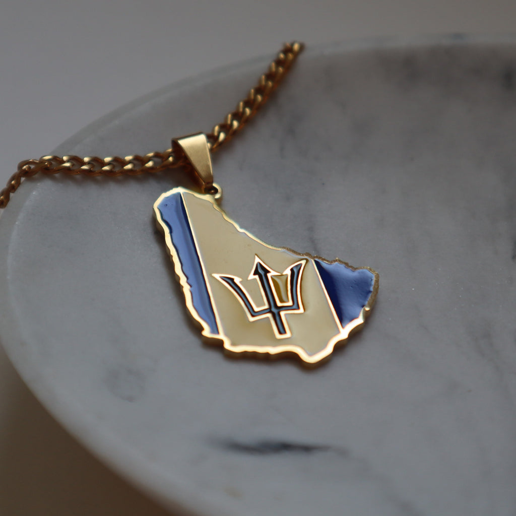 Barbados flag necklace 18k gold plated on stainless steel